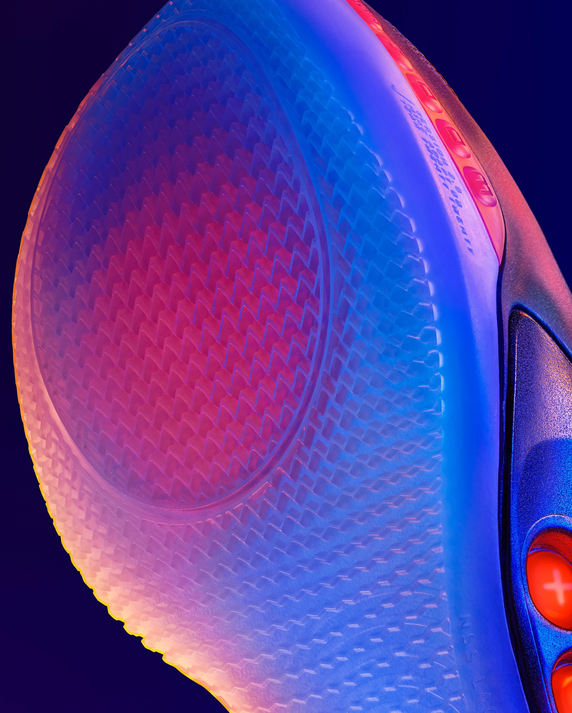 Iridescent close product detail in blue and red light