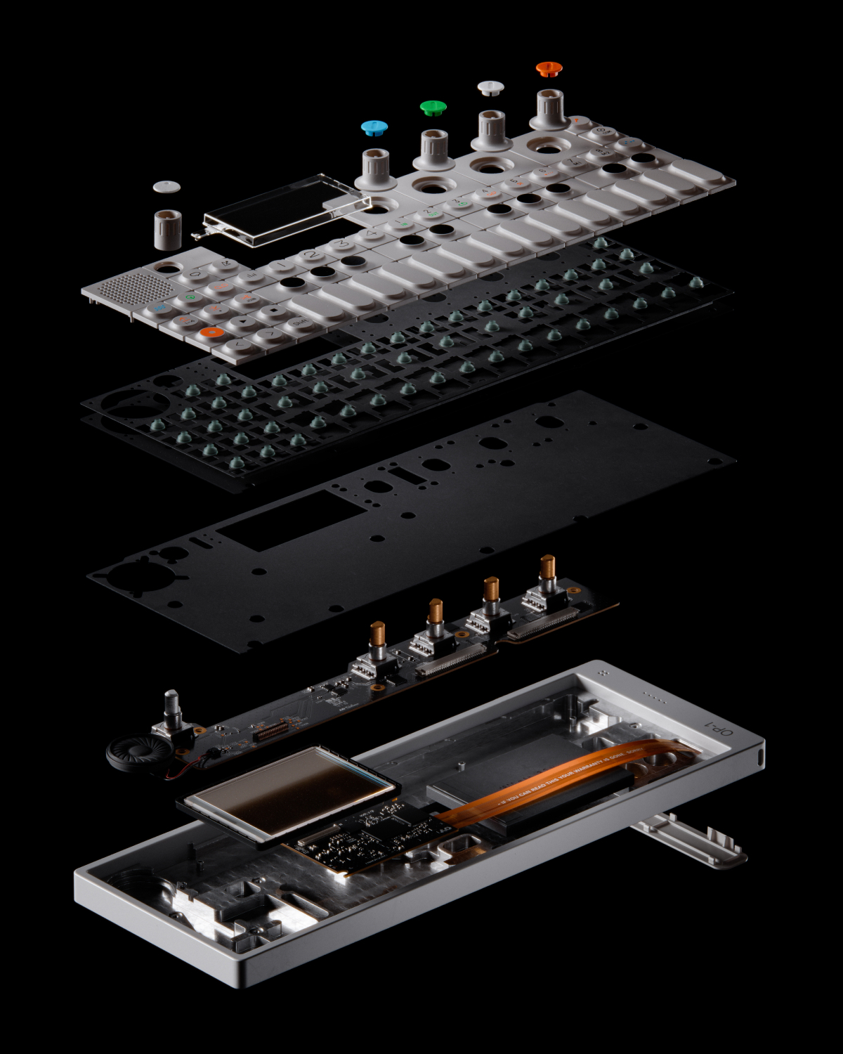 Exploded product render showing component layers